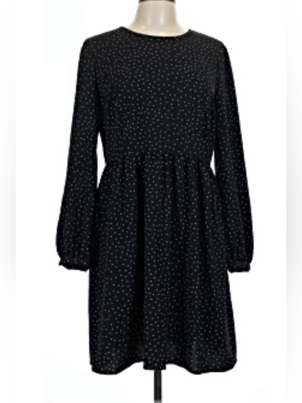 Popsugar Women's Black White Polka Dot Long Sleeve Knee Length Dress Small S